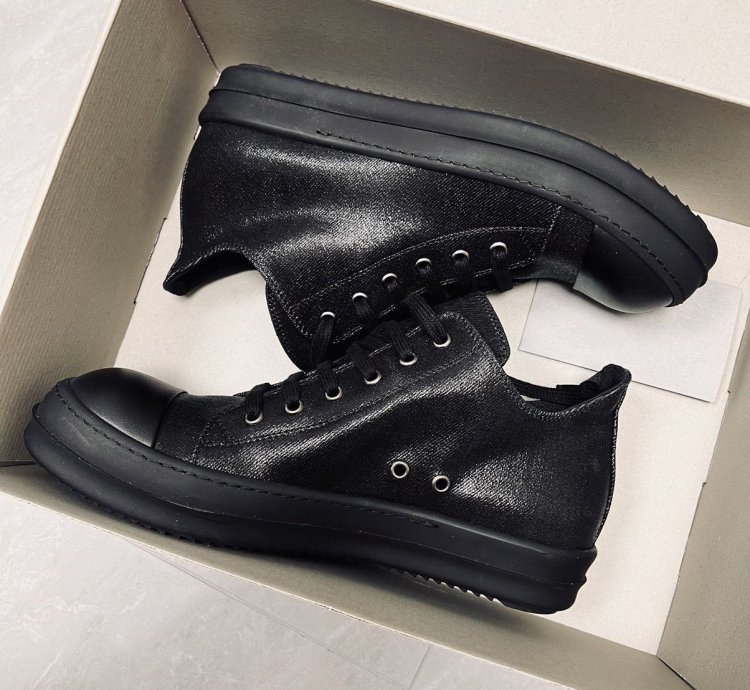 Rick Owens Foil Denim Triple Black Ramones Low Sneaker