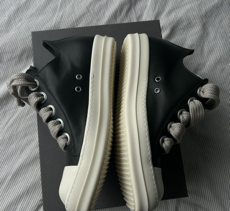 Rick Owens Forest Green Jumbo Lace Leather Sneakers