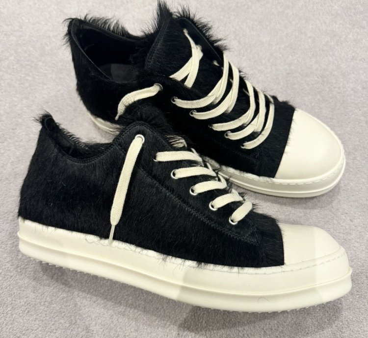 Rick Owens Fur Mens Low Sneakers Black Size UK45
