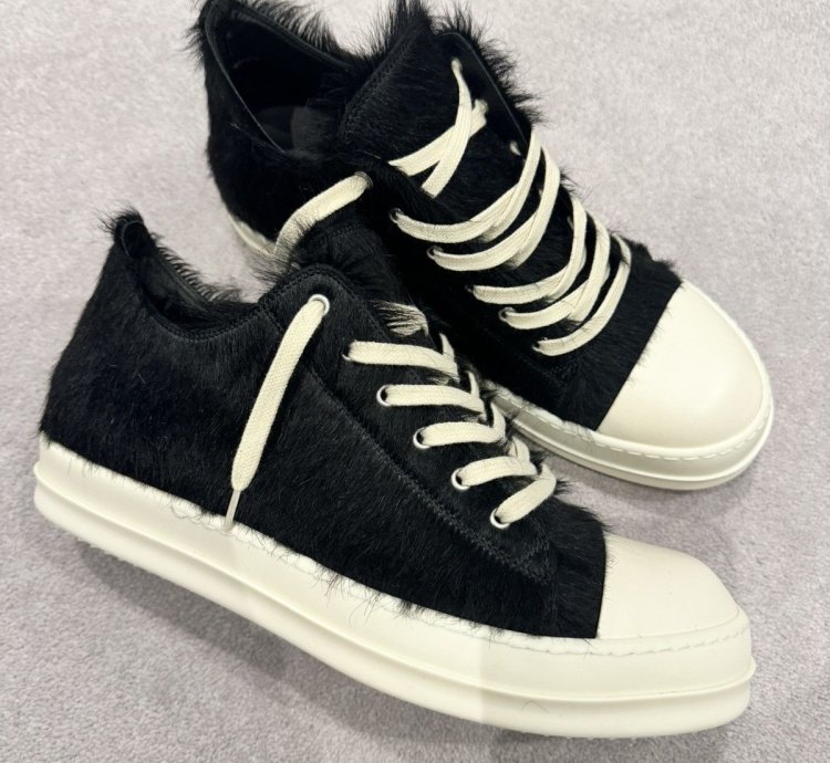 Rick Owens Fur Mens Low Sneakers Black Size UK45