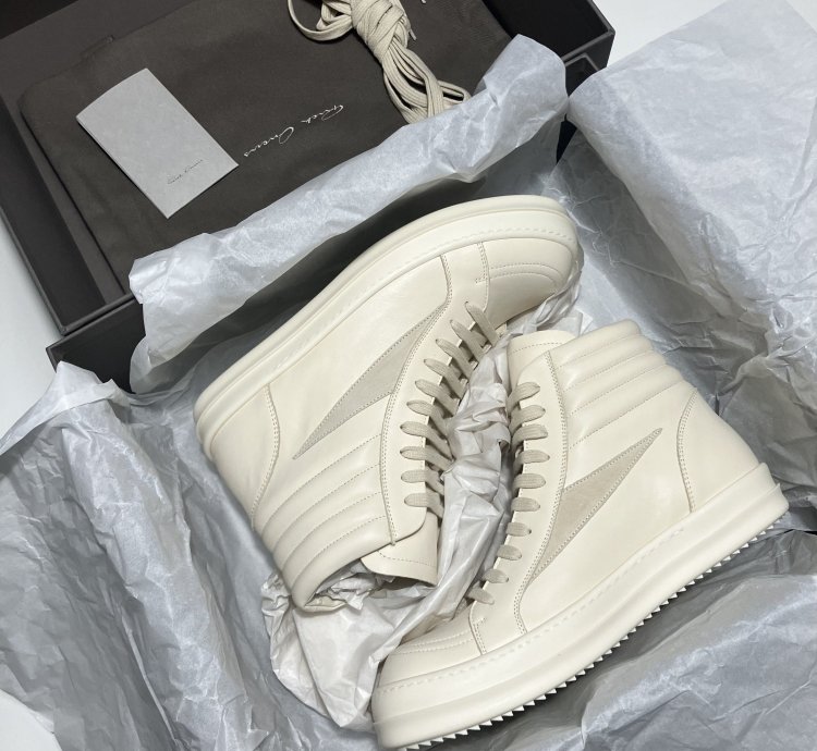 RICK OWENS FW24 PORTERVILLE High Vintage Sneaks Milk White