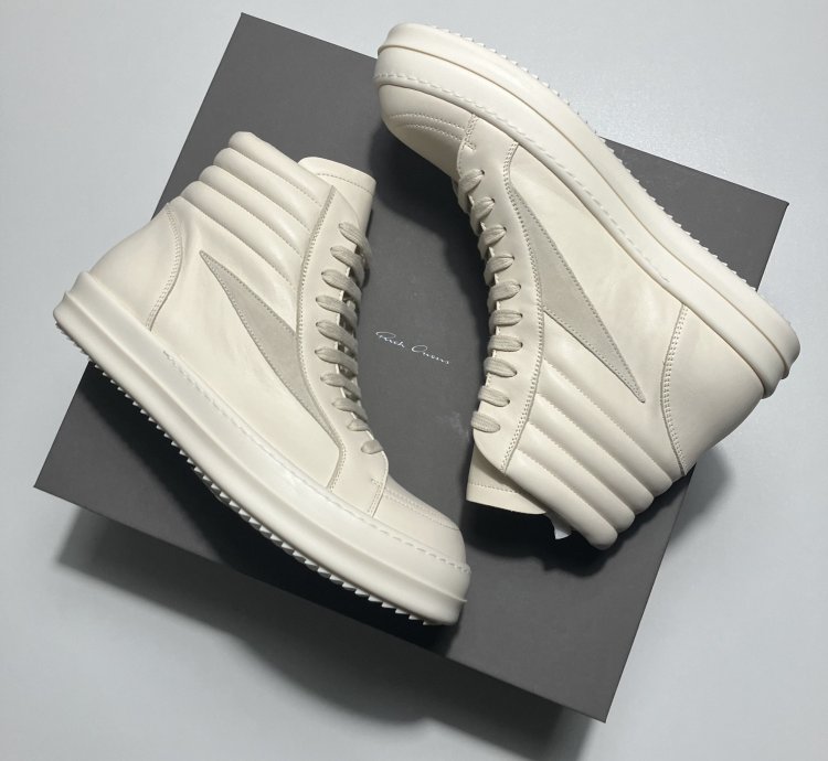 RICK OWENS FW24 PORTERVILLE High Vintage Sneaks Milk White