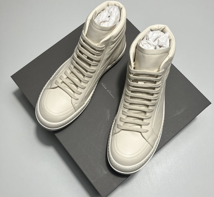 RICK OWENS FW24 PORTERVILLE High Vintage Sneaks Milk White