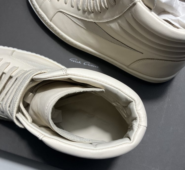 RICK OWENS FW24 PORTERVILLE High Vintage Sneaks Milk White