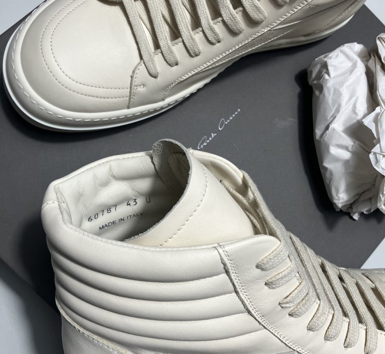 RICK OWENS FW24 PORTERVILLE High Vintage Sneaks Milk White
