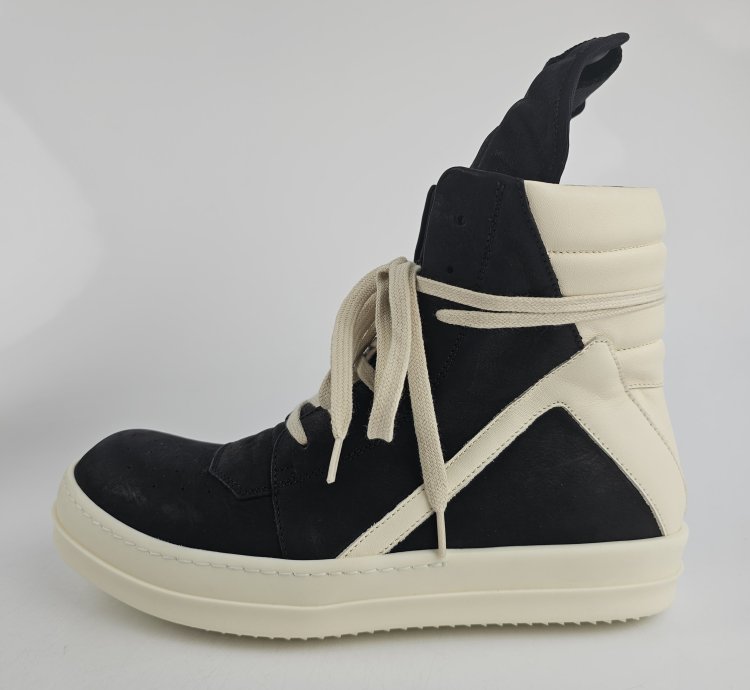 Rick Owens Geobasket Black Milk Calf Sneakers Size 39 New