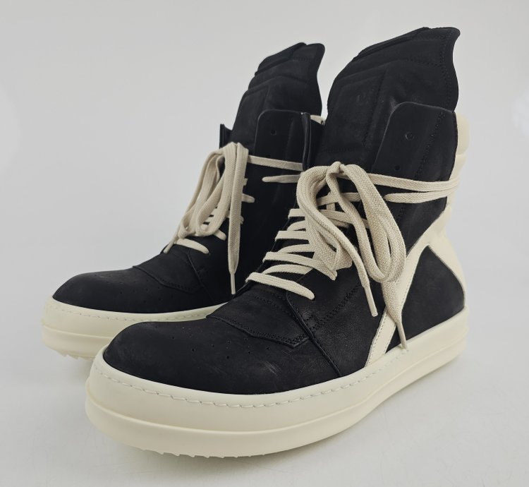 Rick Owens Geobasket Black Milk Calf Sneakers Size 40 New