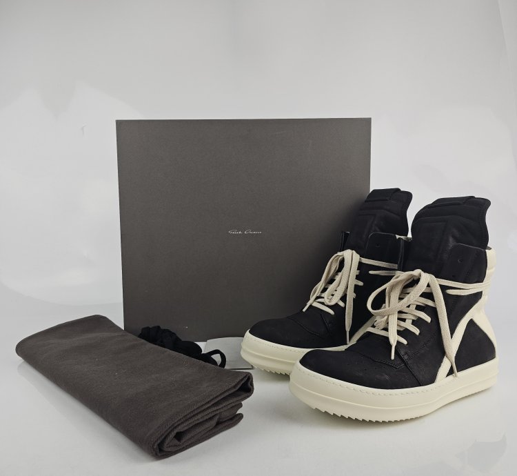 Rick Owens Geobasket Black Milk Calf Sneakers Size 40 New