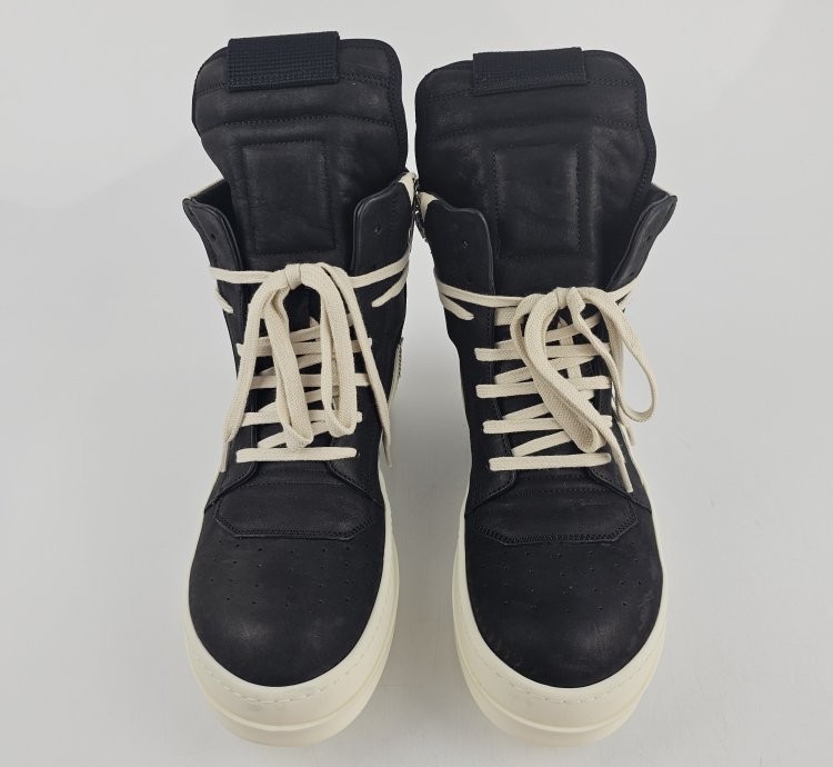 Rick Owens Geobasket Black Milk Calf Sneakers Size 40 New