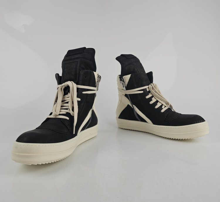 Rick Owens Geobasket Black Milk Calf Sneakers Size 41 5 New