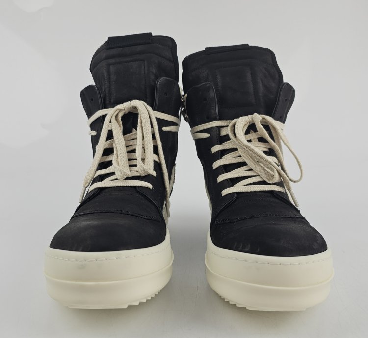 Rick Owens Geobasket Black Milk Calf Sneakers Size 42 New