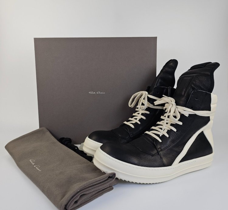Rick Owens Geobasket High Top Black Milk Sneakers New SS24