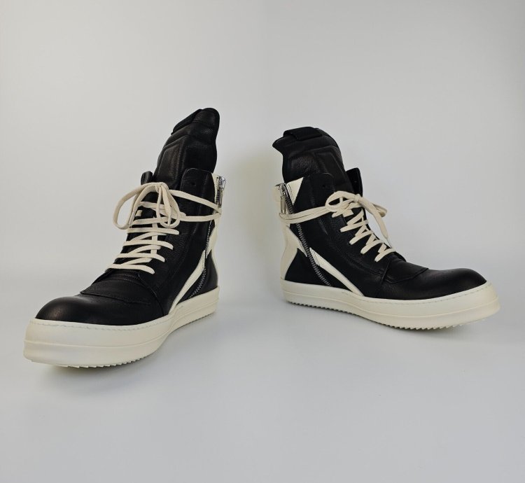 Rick Owens Geobasket High Top Black Milk Sneakers New SS24