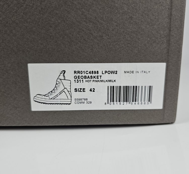 Rick Owens Geobasket Jumbo Laces Hot Pink Sneakers New 42