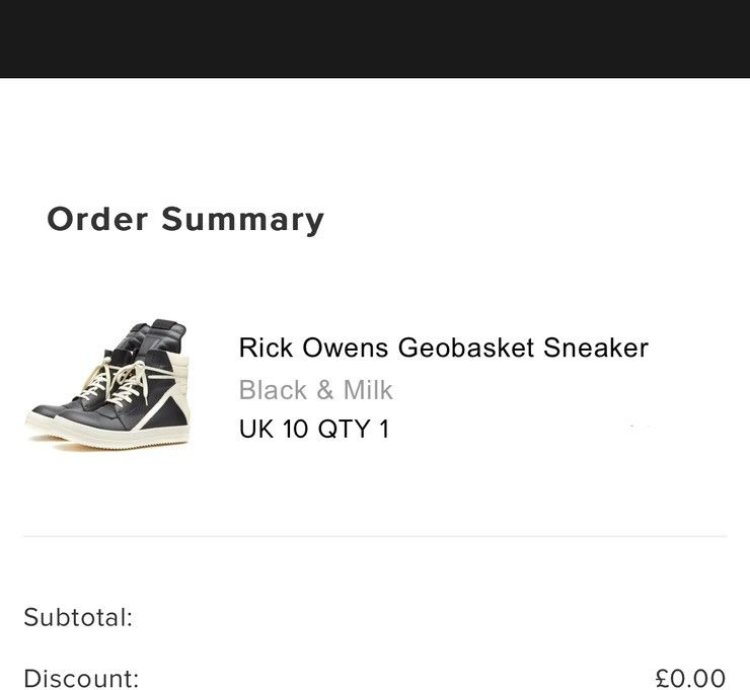 Rick Owens Geobasket LPO black milk UK10 EU44 US11 Brand New