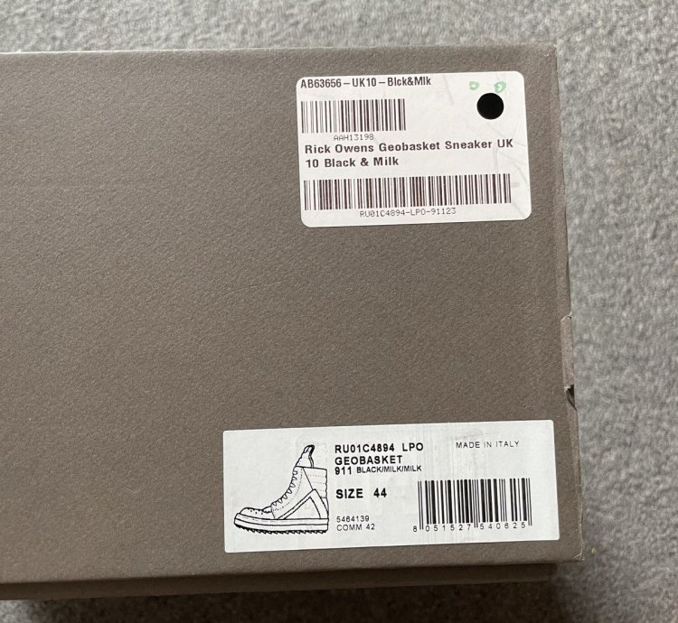 Rick Owens Geobasket LPO black milk UK10 EU44 US11 Brand New
