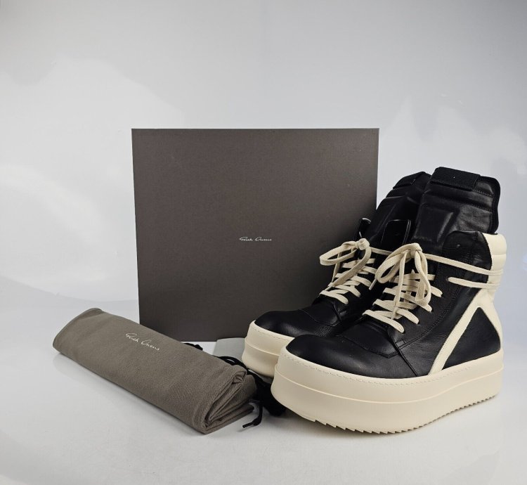 Rick Owens Geobasket Mega Bumper Black Milk Sneakers New