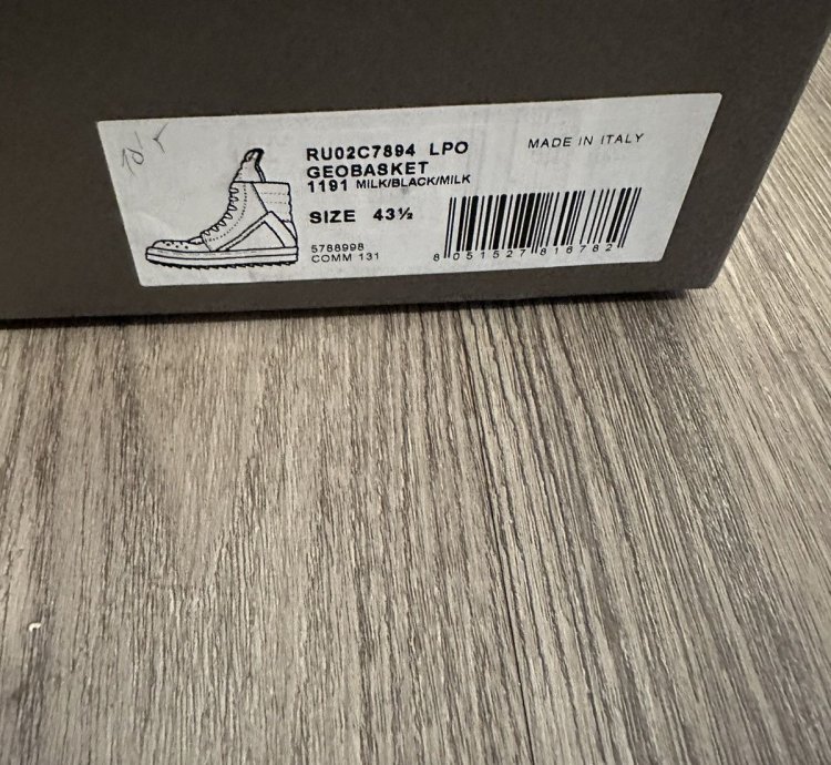 Rick owens geobasket milk black size 43 5