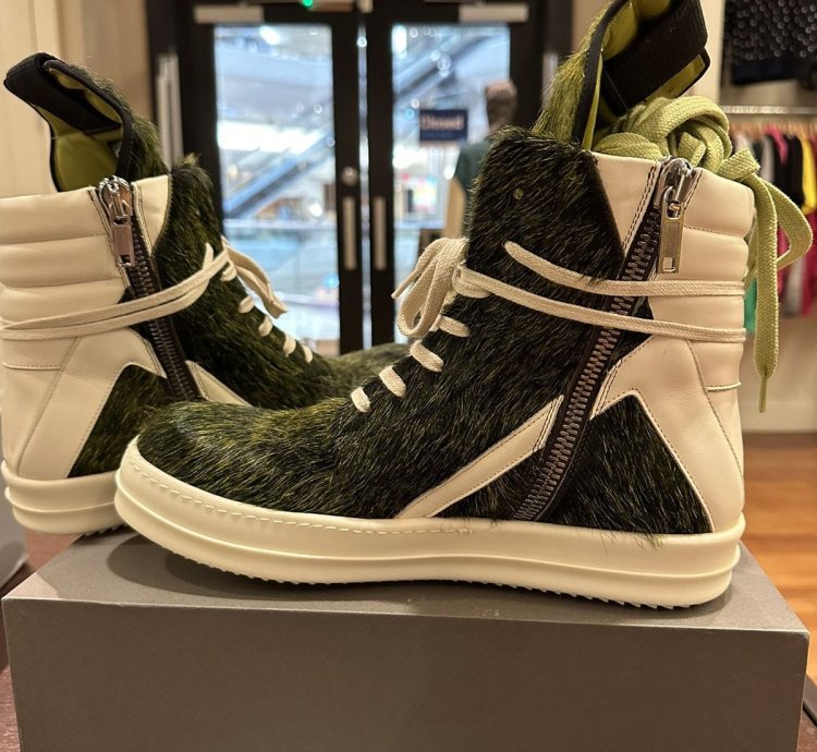 Rick Owens geobasket pony hair acid green seeyuh