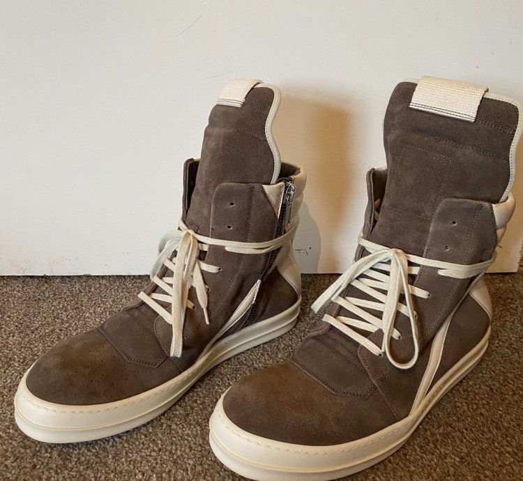 Rick Owens Geobasket Sneaker Suede Leather Dust Milk
