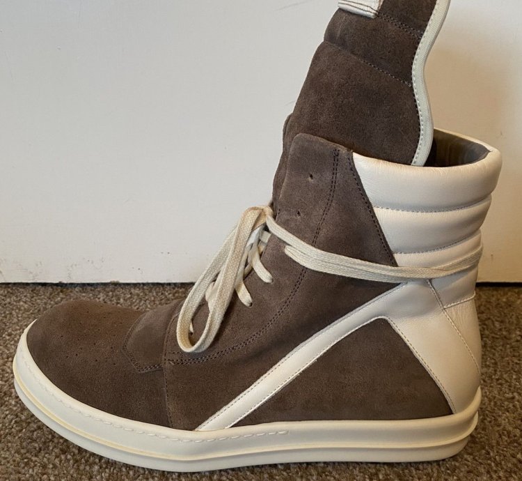 Rick Owens Geobasket Sneaker Suede Leather Dust Milk