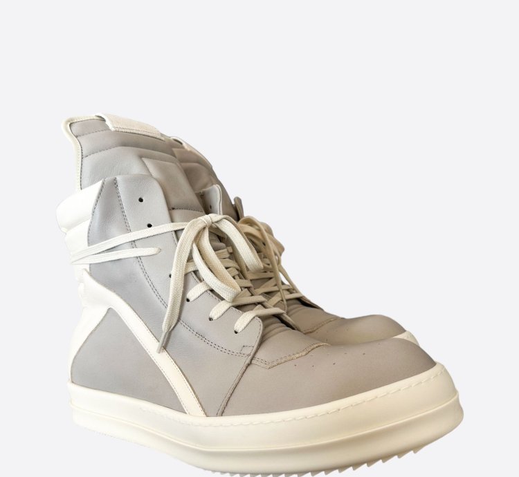 Rick Owens Grey White Geobasket Sneakers