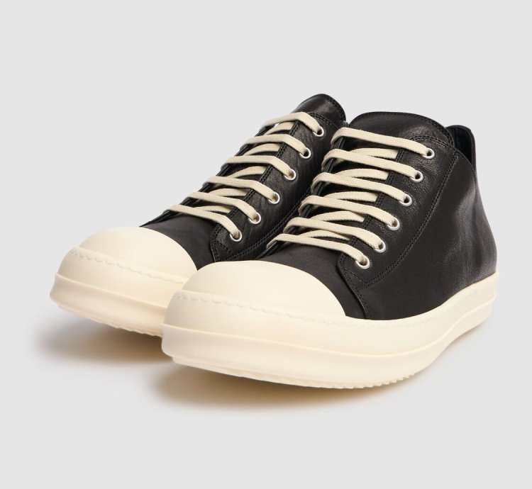 RICK OWENS Hollywood 975 Black Milk Low Sneakers New