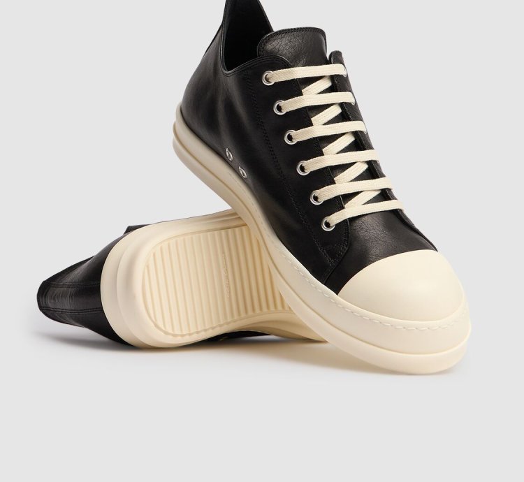 RICK OWENS Hollywood 975 Black Milk Low Sneakers New
