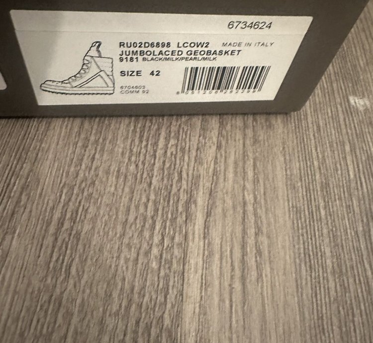 Rick Owens jumbo lace geobaskets black milk size 42