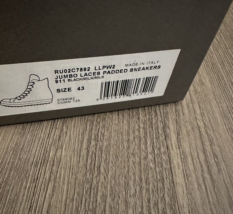 Rick Owens Jumbo Lace Padded Ramones High Size 43