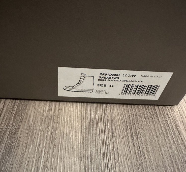Rick owens jumbo lace Ramones High triple black size 44