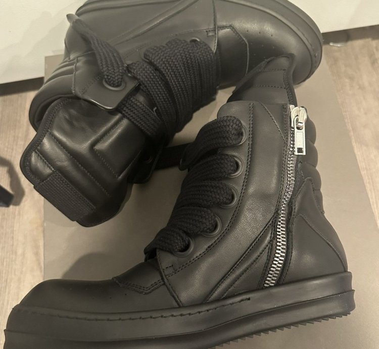 Rick Owens jumbo lace triple black geobaskets size 40