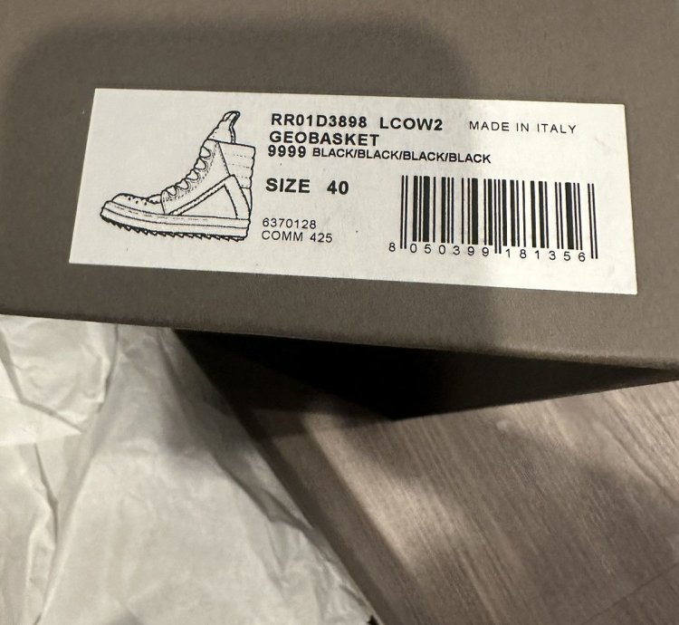 Rick Owens jumbo lace triple black geobaskets size 40