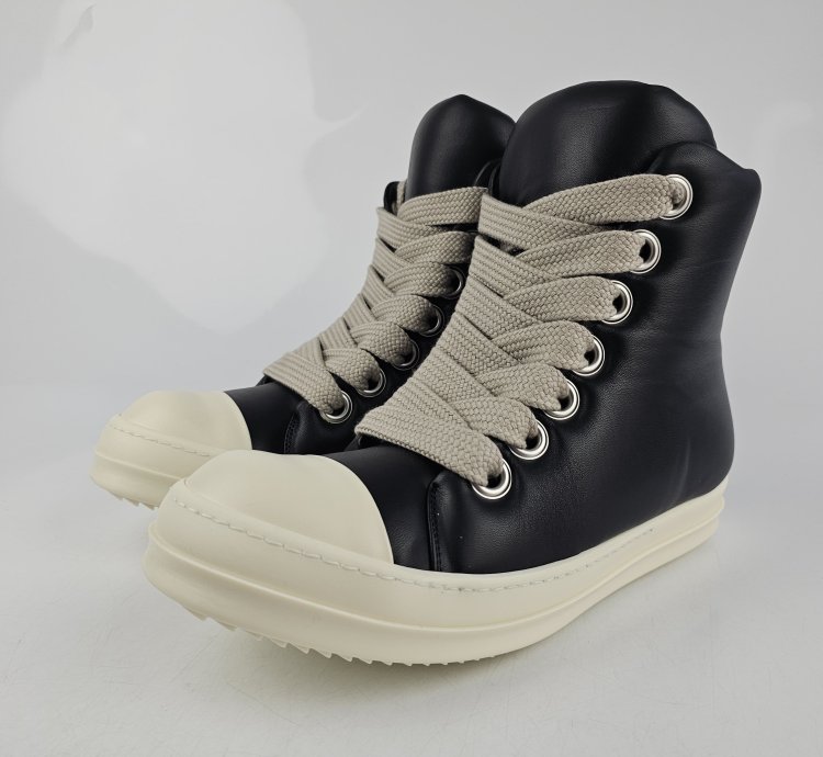 Rick Owens Jumbo Laces High Top Black Milk Sneakers New 42