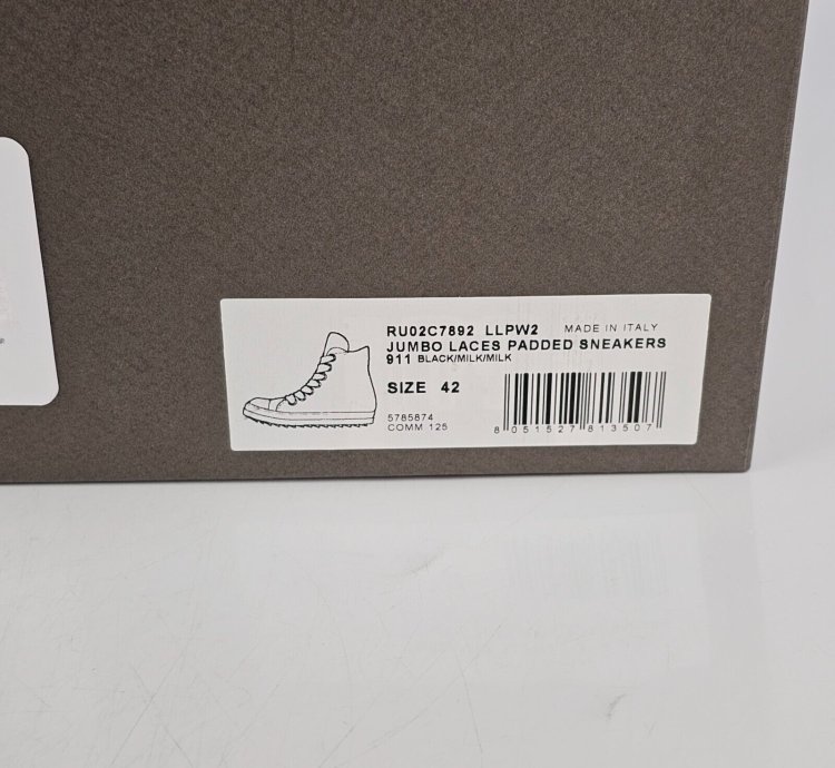 Rick Owens Jumbo Laces High Top Black Milk Sneakers New 42