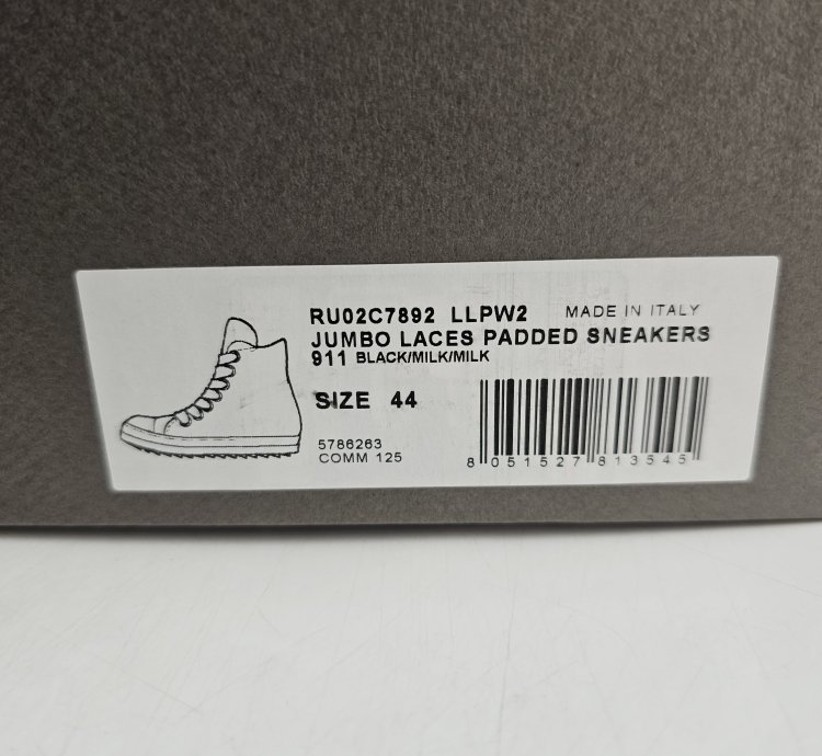 Rick Owens Jumbo Laces High Top Black Milk Sneakers New 44