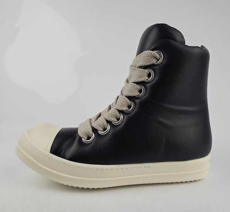 Rick Owens Jumbo Laces High Top Black Milk Sneakers New 44