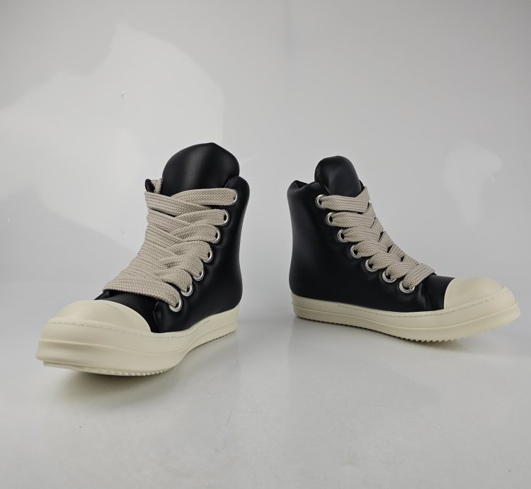 Rick Owens Jumbo Laces High Top Black Milk Sneakers New 44