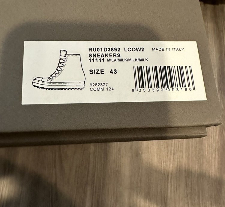 Rick owens leather jumbo lace Ramones High Milk Size 43