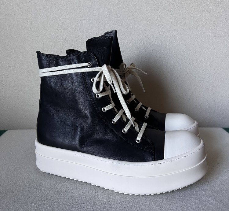 Rick Owens Leather Mega Bumper Ramones in Black