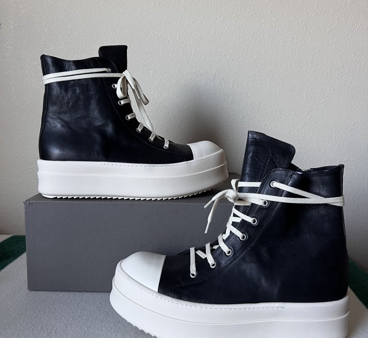 Rick Owens Leather Mega Bumper Ramones in Black