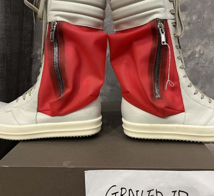 RICK OWENS LEATHER OYSTER RED MILK CARGOBASKETS
