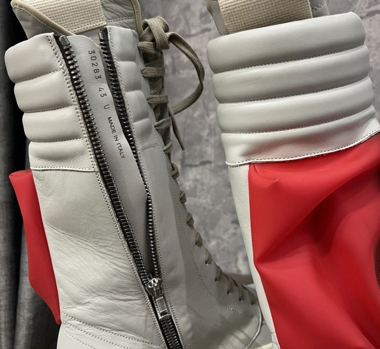 RICK OWENS LEATHER OYSTER RED MILK CARGOBASKETS