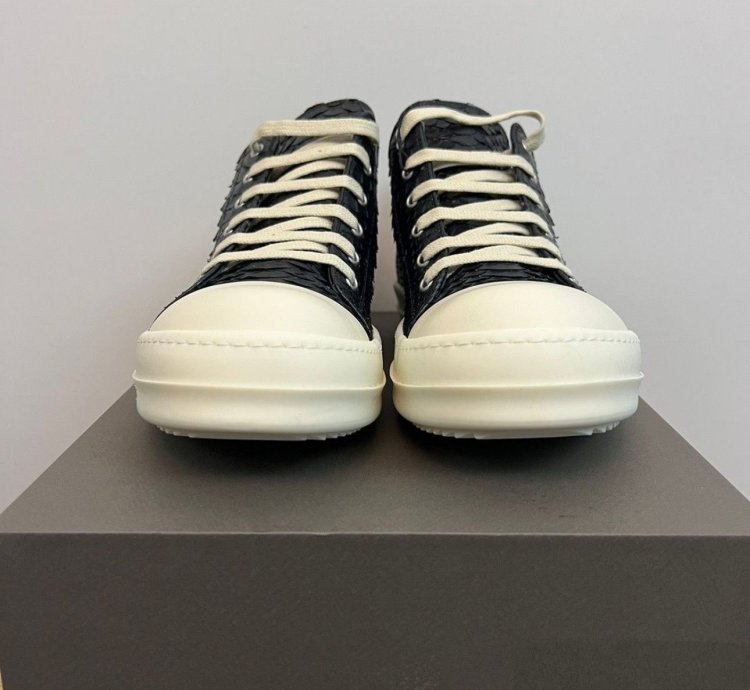 RICK OWENS LEATHER PYTHON BLACK MILK RAMONES LOW SNEAKERS