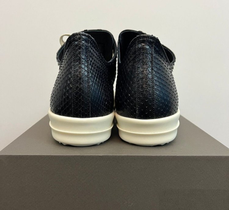 RICK OWENS LEATHER PYTHON BLACK MILK RAMONES LOW SNEAKERS