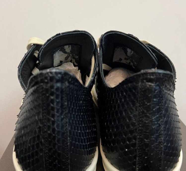RICK OWENS LEATHER PYTHON BLACK MILK RAMONES LOW SNEAKERS
