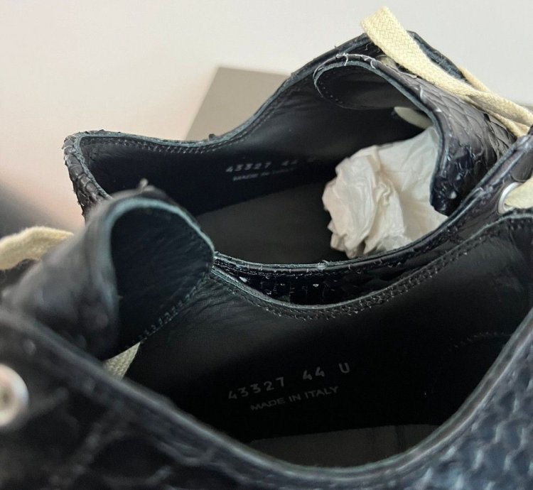 RICK OWENS LEATHER PYTHON BLACK MILK RAMONES LOW SNEAKERS
