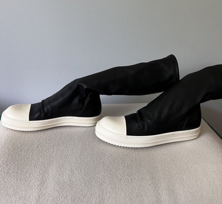Rick Owens Leather Sock Ramones in Black