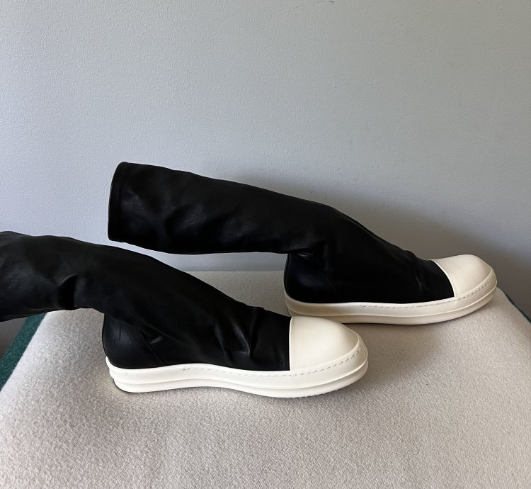 Rick Owens Leather Sock Ramones in Black