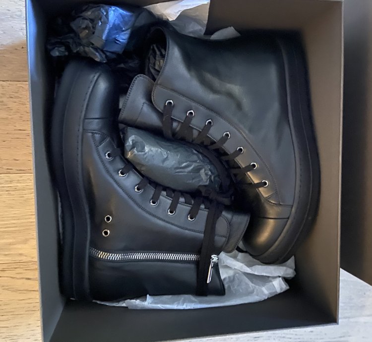 Rick Owens leather zip high top sneakers black on black